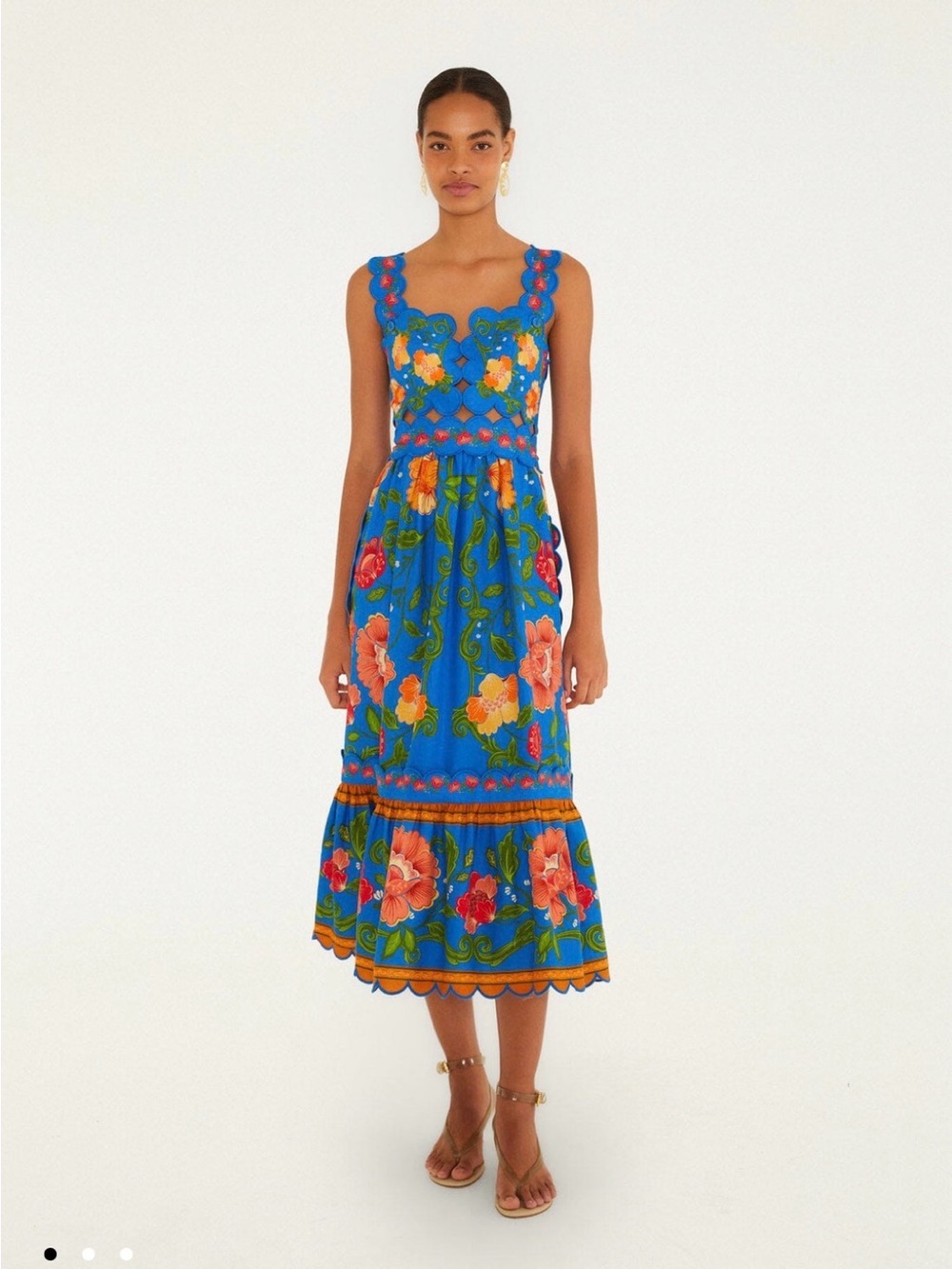 Farm Rio Bright Blue Rococo Flowers Midi Dress - Picture 3 of 4